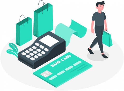 Ecommerce web design and online payment processing illustration